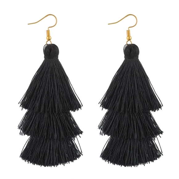 Bohofasionfreak Boutique Jewelry - 5 🌟 Black Bohemian Layered Tassel Earrings